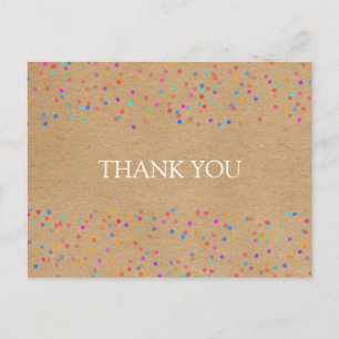 Cartão Postal Rainbow Confetti Rustic Kraft Obrigado