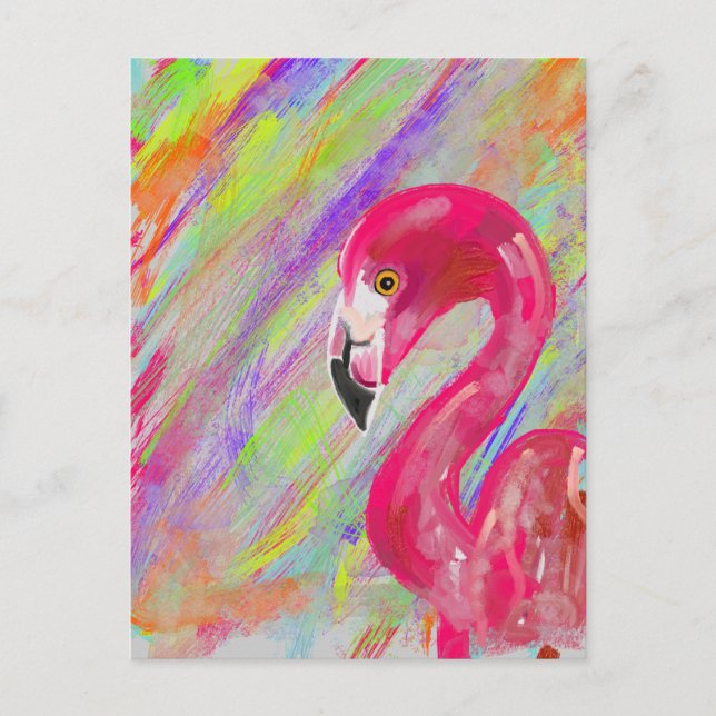 Cartão Postal Rainbow Flamingo Print (Frente)