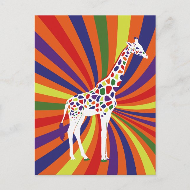 Cartão Postal Rainbow Giraffe Art (Frente)