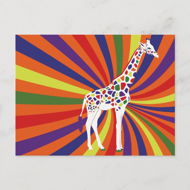 Cartão Postal Rainbow Giraffe Art (Frente)