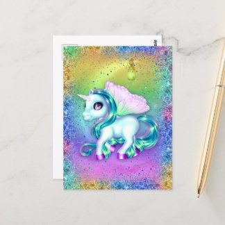 Cartão Postal Rainbow Glitter e Moon Unicorn
