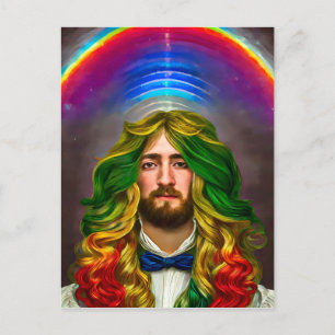 Cartão Postal Rainbow Hair Man Of Love Fantasy Surreal LGBTQ Art