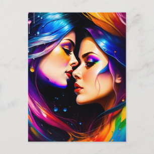 Cartão Postal Rainbow Hair Women in Love