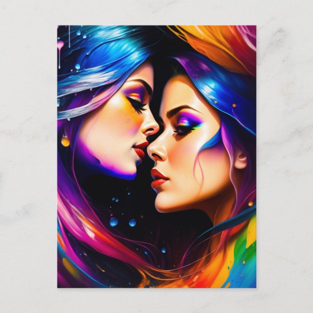 Cartão Postal Rainbow Hair Women in Love (Frente)