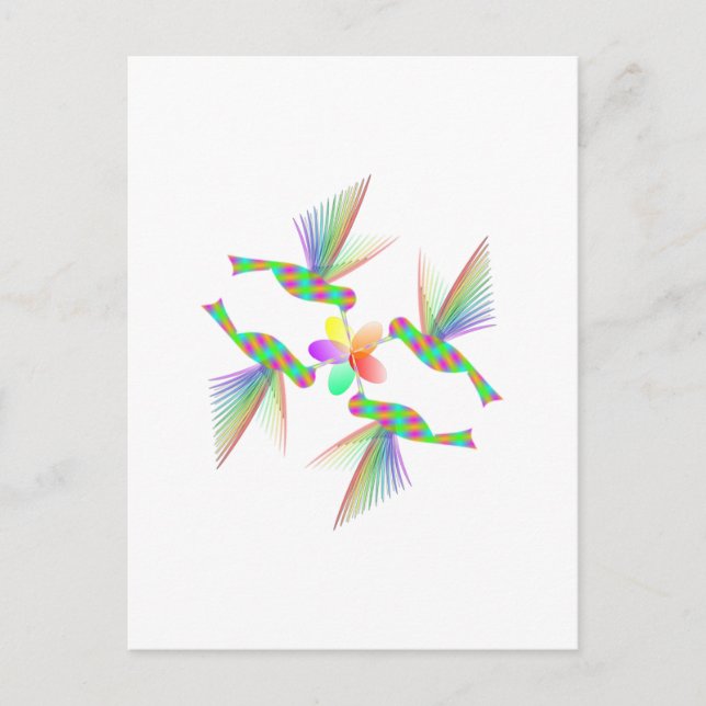 Cartão Postal Rainbow Hummingbird Beijando Uma Flor (Frente)