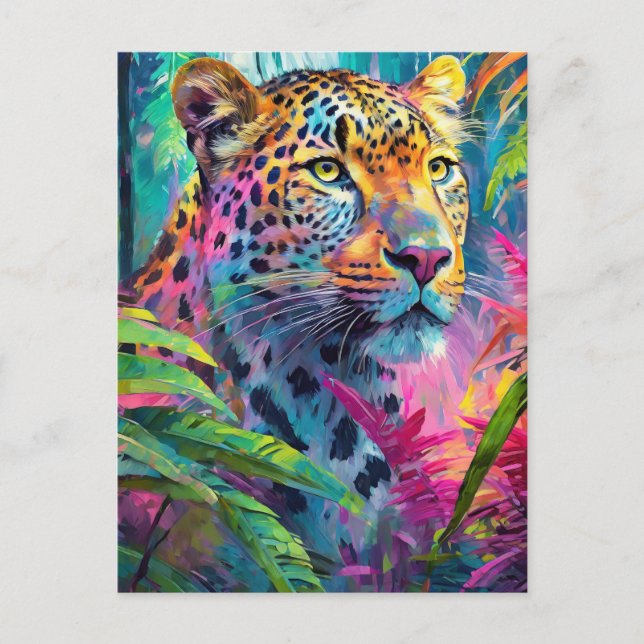 Cartão Postal Rainbow Leopard Colorful Modern Abstrato Art (Frente)