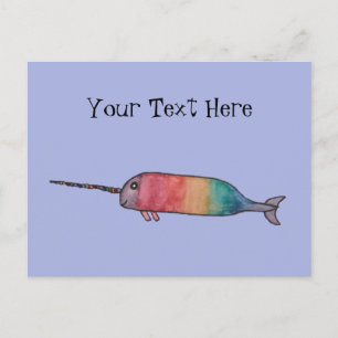 Cartão Postal Rainbow Narwhal Personalizado