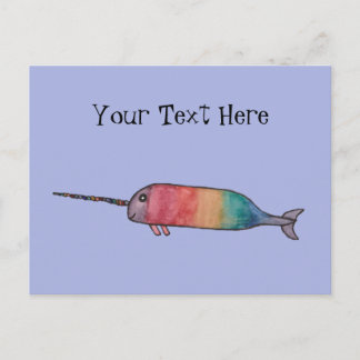 Cartão Postal Rainbow Narwhal Personalizado
