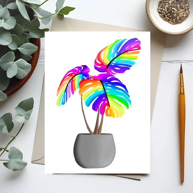 Cartão Postal Rainbow Neon Monstera | Cartão-postal da fábrica c (Criador carregado)