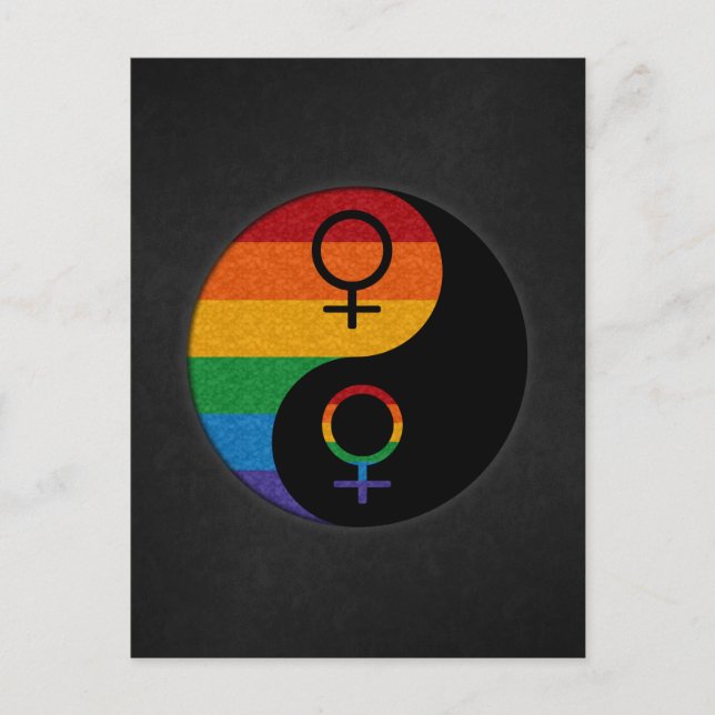 Cartão Postal Rainbow Orgulho Lésbico Colorido Yin e Yang (Frente)