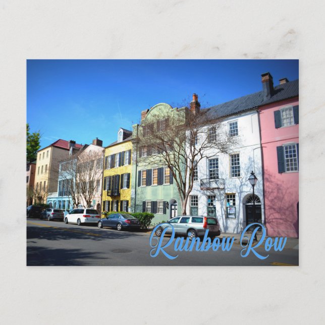 Cartão Postal Rainbow Row, Charleston Carolina do Sul (Frente)