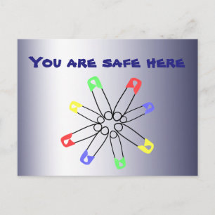 Cartão Postal Rainbow Safety Pin Solidariedade Azul Vermelho Ver