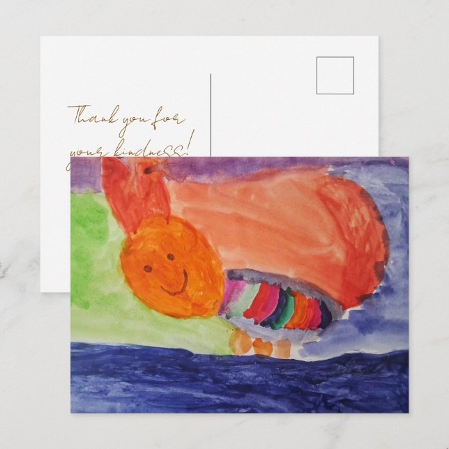 Cartão Postal Rainbow Squirrel — Cute Kids Art Thank You (Frente/Verso)