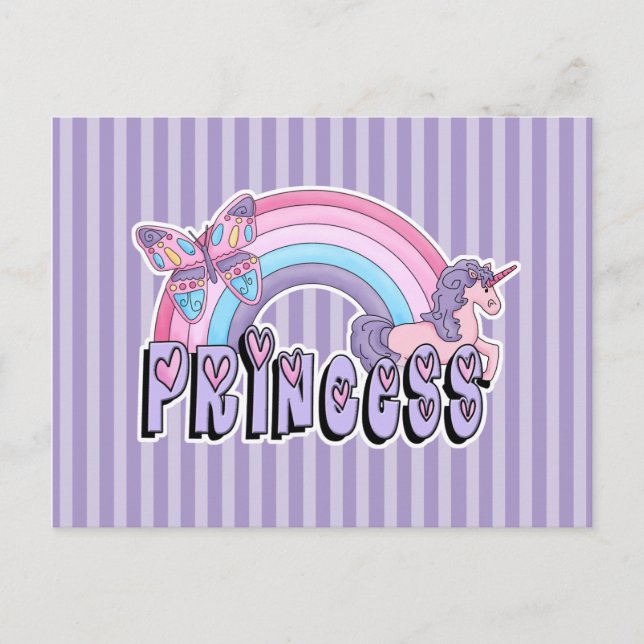 Cartão Postal Rainbow Unicorfly Butterfly Princess Design (Frente)
