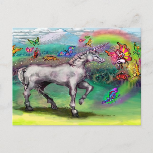 Cartão Postal Rainbow Unicorn Faeries (Frente)