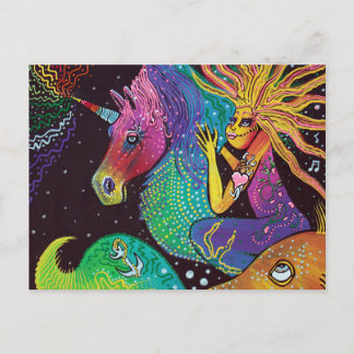 Cartão Postal Rainbow Unicorn Mermaid