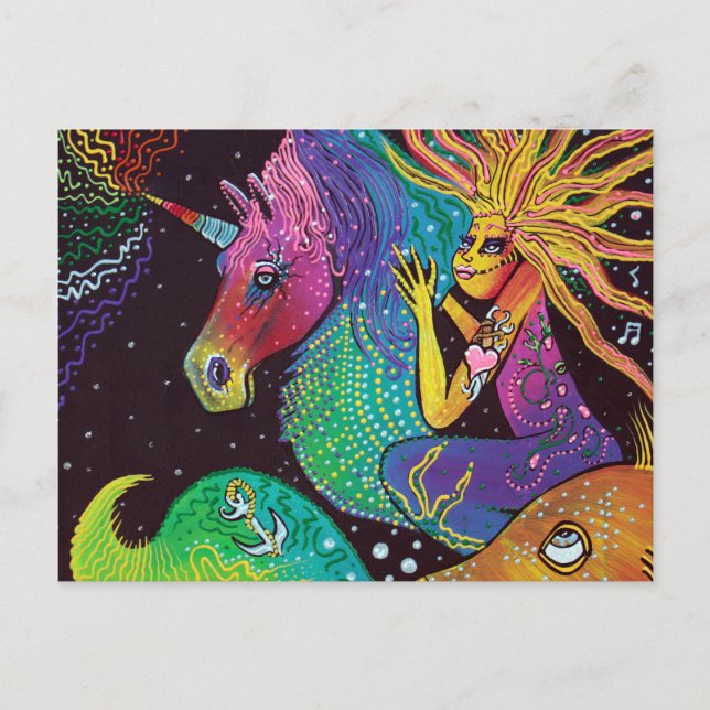 Cartão Postal Rainbow Unicorn Mermaid (Frente)