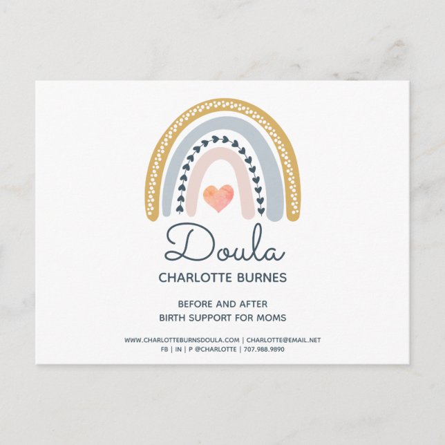 Cartão Postal Rainbow Watercolor Doula (Frente)