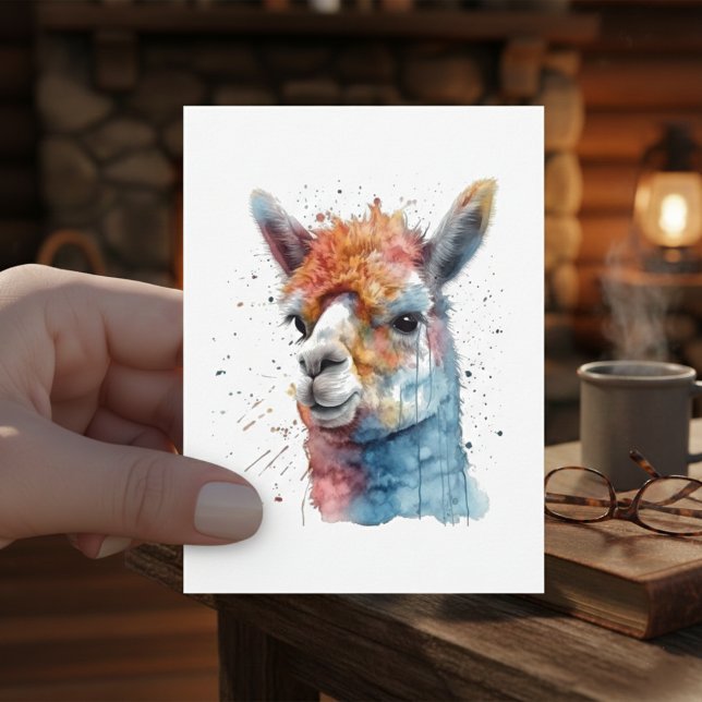 Cartão Postal Rainbow Watercolor Llama (Criador carregado)