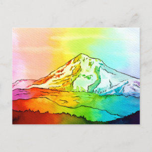 Cartão Postal Rainbow Watercolor Monte Hood