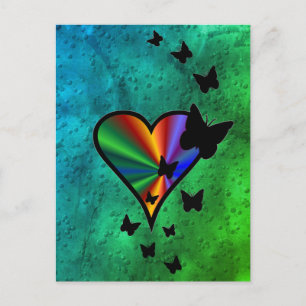 Cartão Postal Rainbowheart e Borboleta