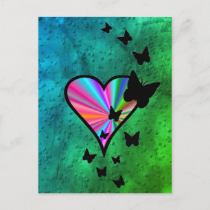 Cartão Postal Rainbowheart e Borboleta