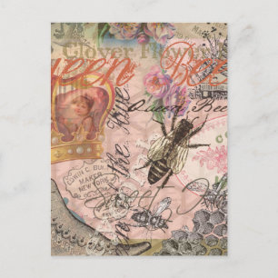 Cartão Postal Rainha Bee Vintage - Linda Colagem