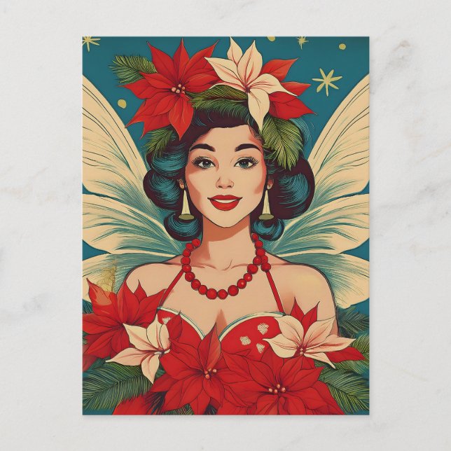 Cartão Postal Rainha da Beleza Pin-Up de Natal Tropical Retro do (Frente)