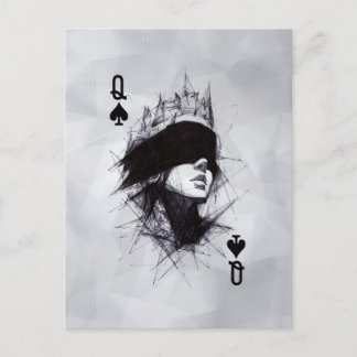Cartão Postal Rainha de Espadas (Estilo-3) Desenho de Arte Fina