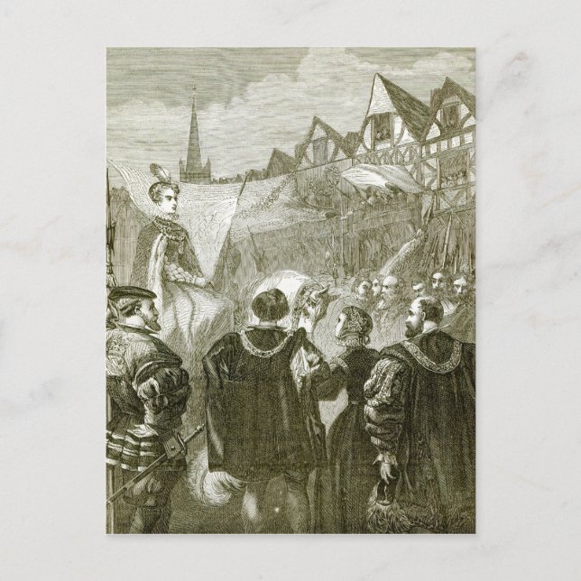 Cartão Postal Rainha Elizabeth entrando em Londres (Frente)