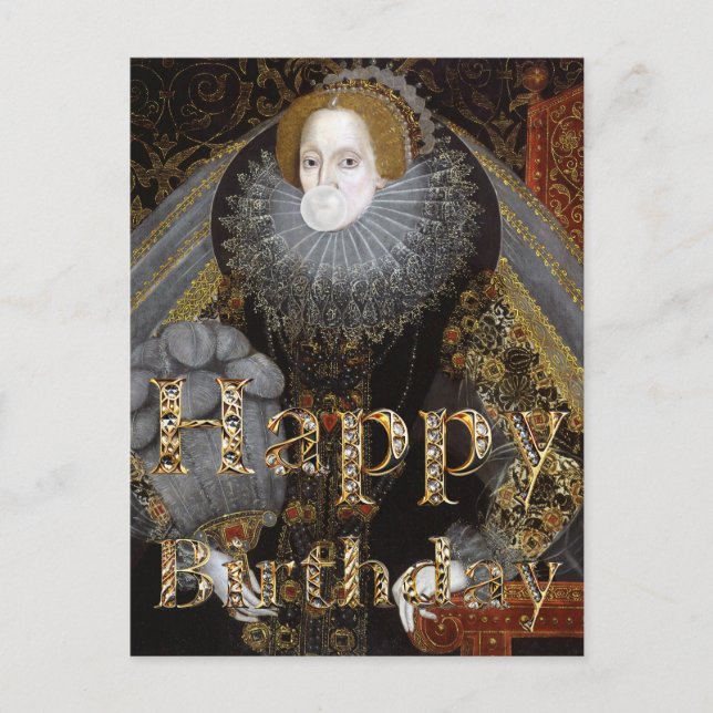 Cartão Postal Rainha Elizabeth I goma branca Parabéns (Frente)
