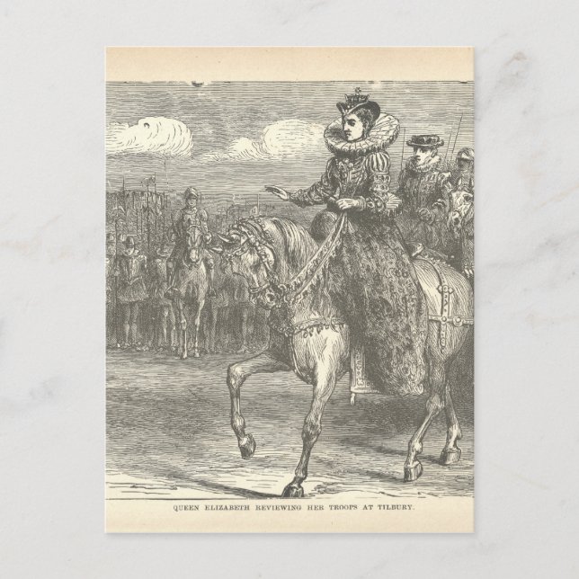 Cartão Postal Rainha Elizabeth I na Antiguidade Tilbury Engrave (Frente)