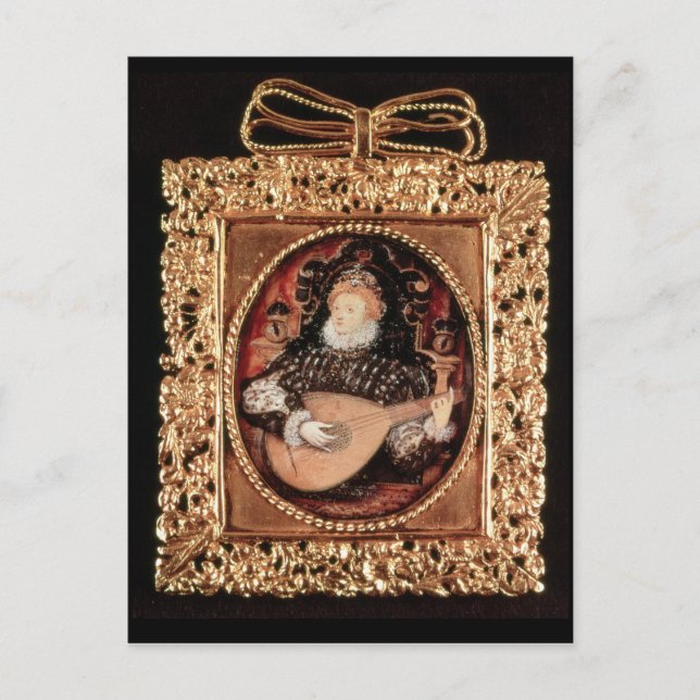 Cartão Postal Rainha Elizabeth I tocando lute (Frente)