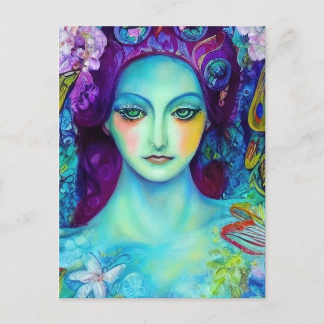 Cartão Postal Rainha Fada Encantada com Borboletas (Frente)