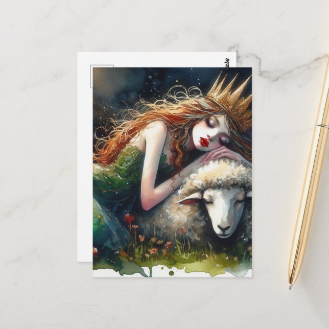 Cartão Postal Rainha Leiteira Sonolenta e sua Aquarela Ovina (Frente/Verso In Situ)