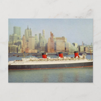 Cartão Postal Rainha RMS Mary Velejando Nova York década de 1950