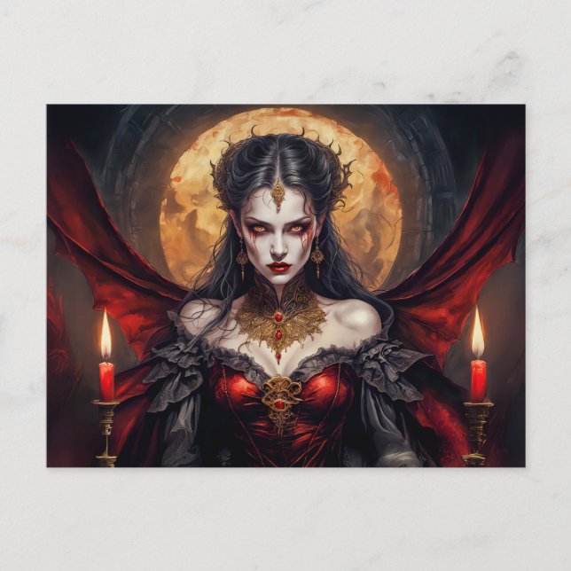 Cartão Postal Rainha Vampira Sob Lua Brilhante (Frente)
