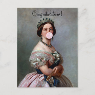 Cartão Postal Rainha Vitória de cetim rosa soprando chiclete ros
