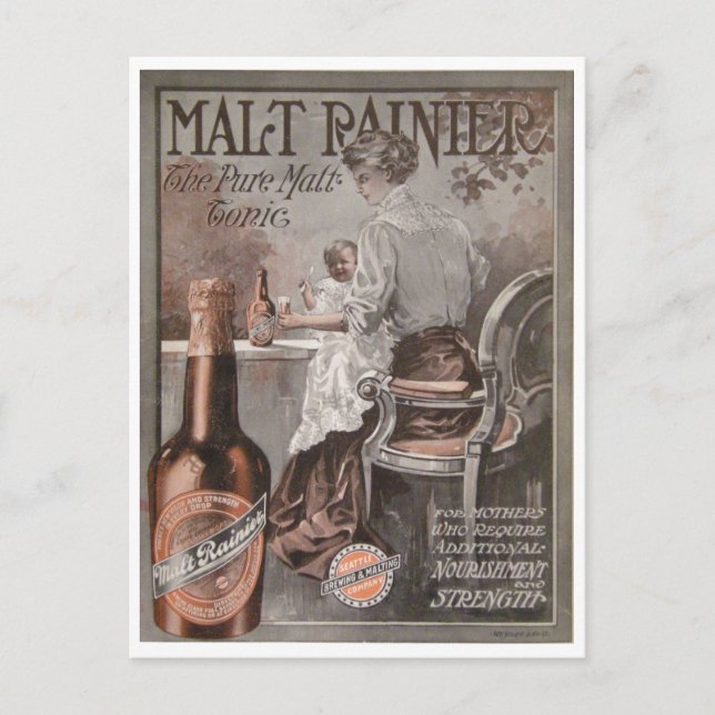 Cartão Postal Rainier Beer e (1909) Madre Advertimento (Frente)