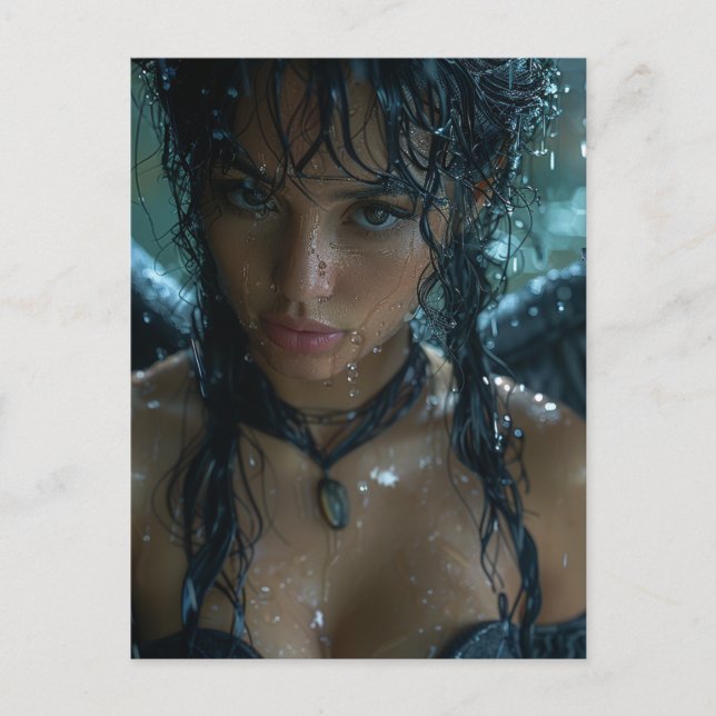 Cartão Postal Rainy Dark Angel Fantasy (Frente)