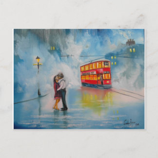 Cartão Postal RAINY DAY CASAL ROMÂNTICO TRAM casal romântico