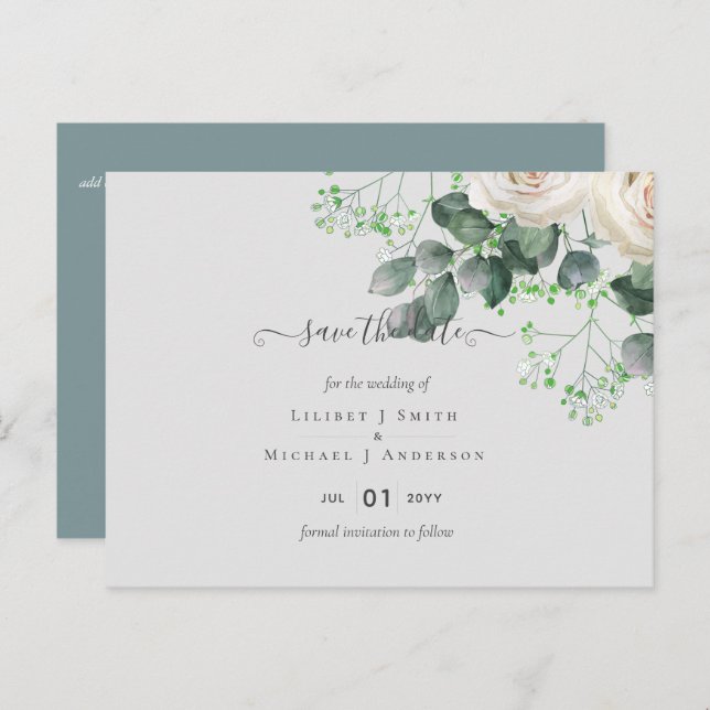 Cartão Postal Raízes Brancas Sage Eucalyptus Casamento Datas de  (Frente/Verso)