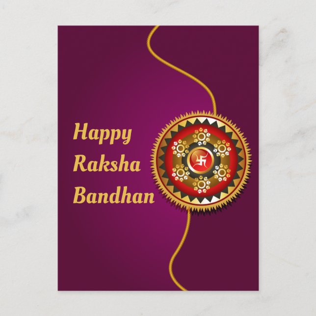 Cartão Postal Raksha Bandhan roxo e Dourado (Frente)