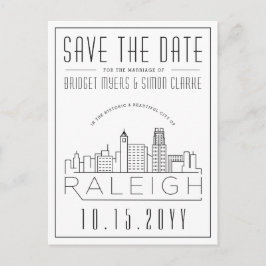 Cartão Postal Raleigh Wedding | Skyline Estilizado Salvar a Data