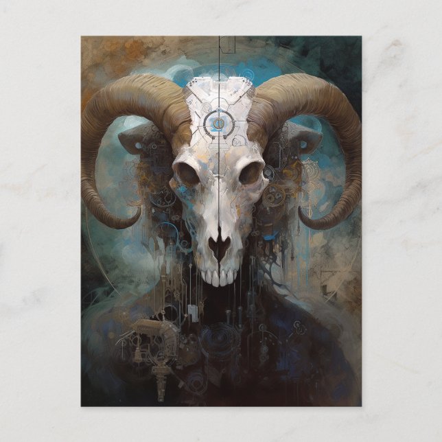 Cartão Postal Ram Skull Surreal Fantasy Art (Frente)