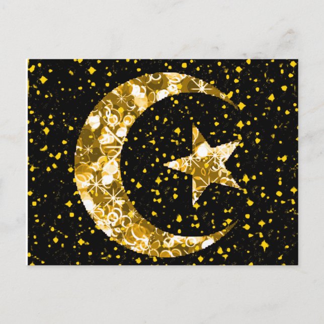 Cartão Postal Ramadan Kareem, lua e estrela (Frente)