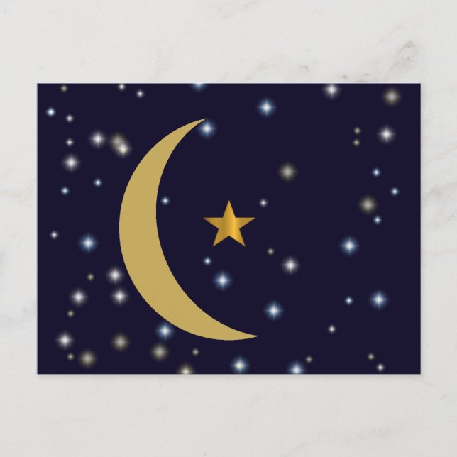 Cartão Postal Ramadan Kareem, lua e estrela (Frente)