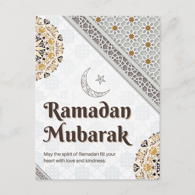 Cartão Postal Ramadan Mubarak Mandala Crescent Art (Frente)