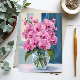 Cartão Postal Ramalhete de Flores de Orquídea Rosa Aquarela