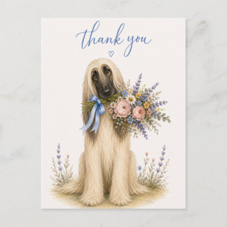 Cartão Postal Ramalhete de Flores do Afghan Hound Obrigado